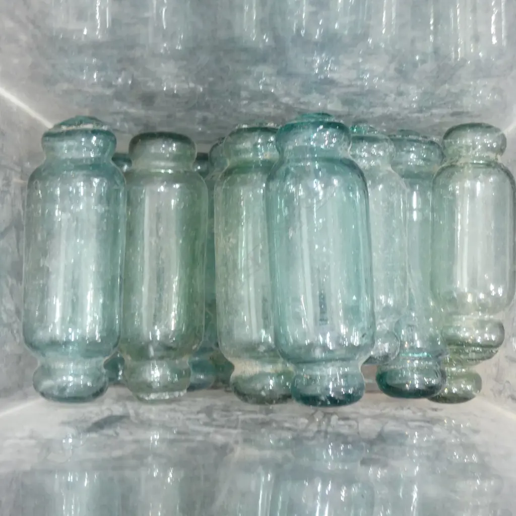 25 X FISHING FLOATS GLASS BOTTLES, VARIOUS SIZES L.125-150 mm (NOT CONTAINER) Image 1++