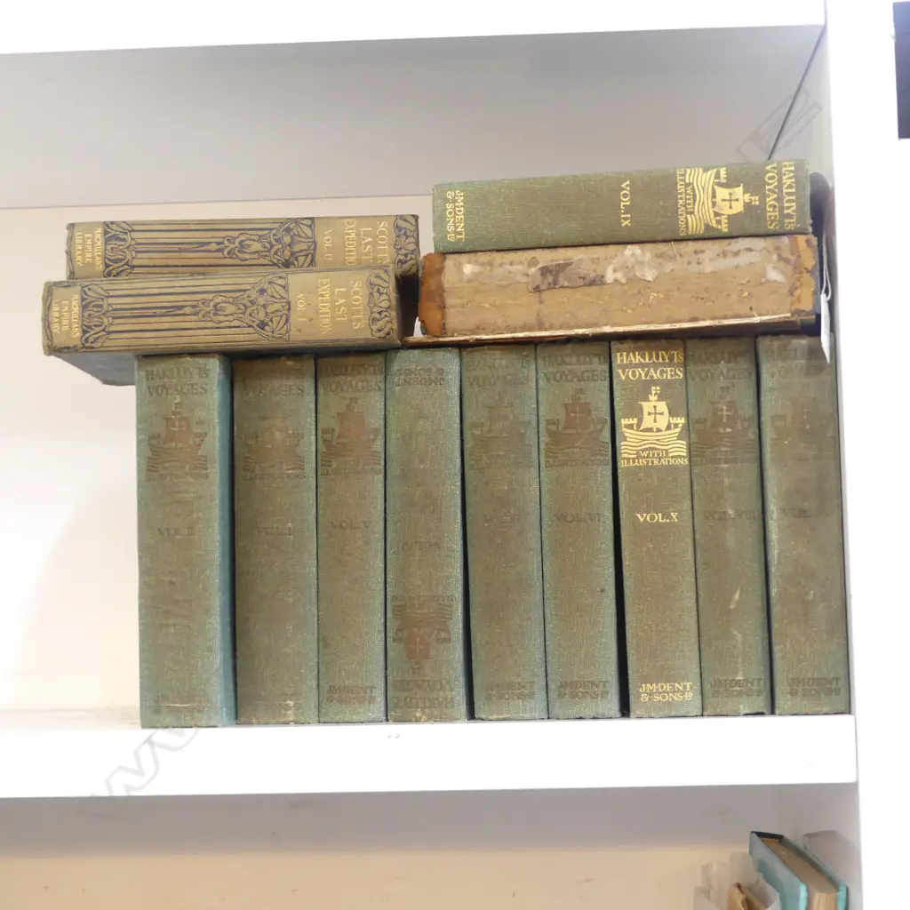 COLLECTION OF 13 ANTIQUARIAN BOOKS, 'The Last Voyage of Capt Ross, 1833, Scott's last Expedition 1913 & Hakluyts Voyages Image 1++
