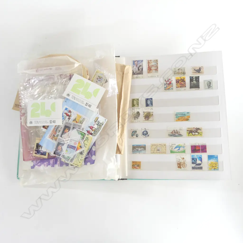 NZ STAMP PACKS MINI SHEETS ETC + PACIFIC IS. + ALBUM NOT FULL some CHINESE & OTHER STAMPS  Image 1++