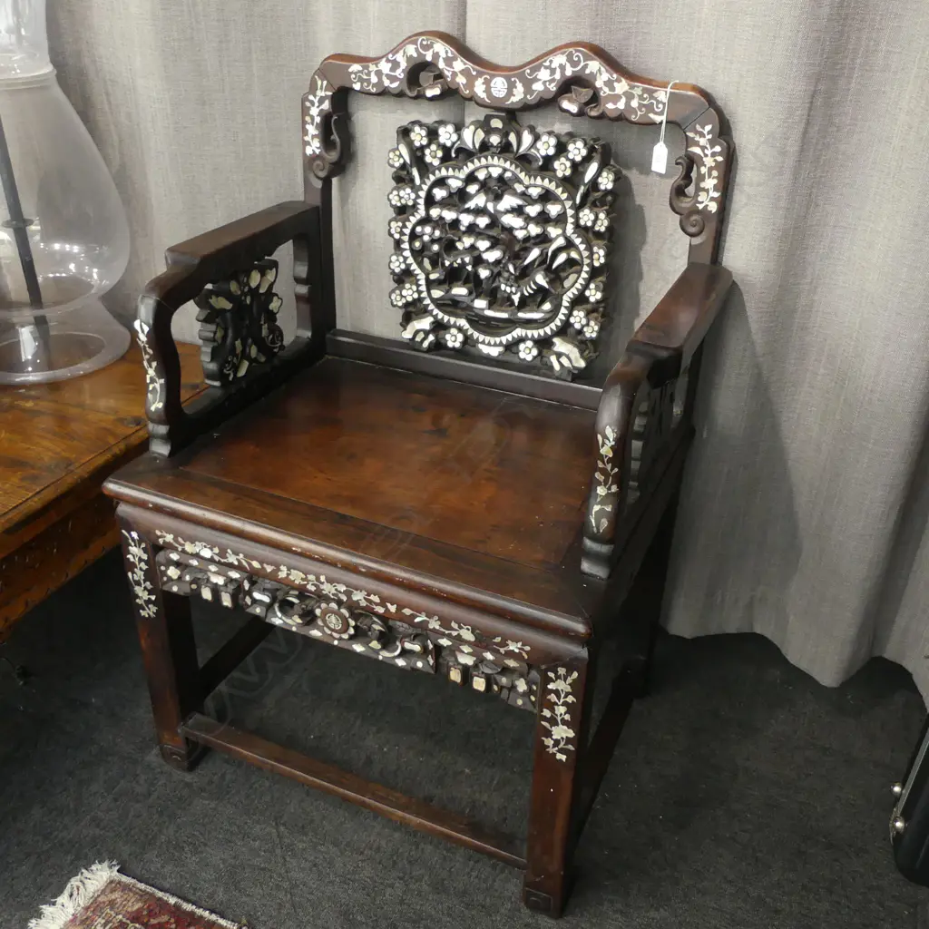 ORIENTAL MoP INLAID HARD WOOD ARMCHAIR 650x515x1000mm Image 1++