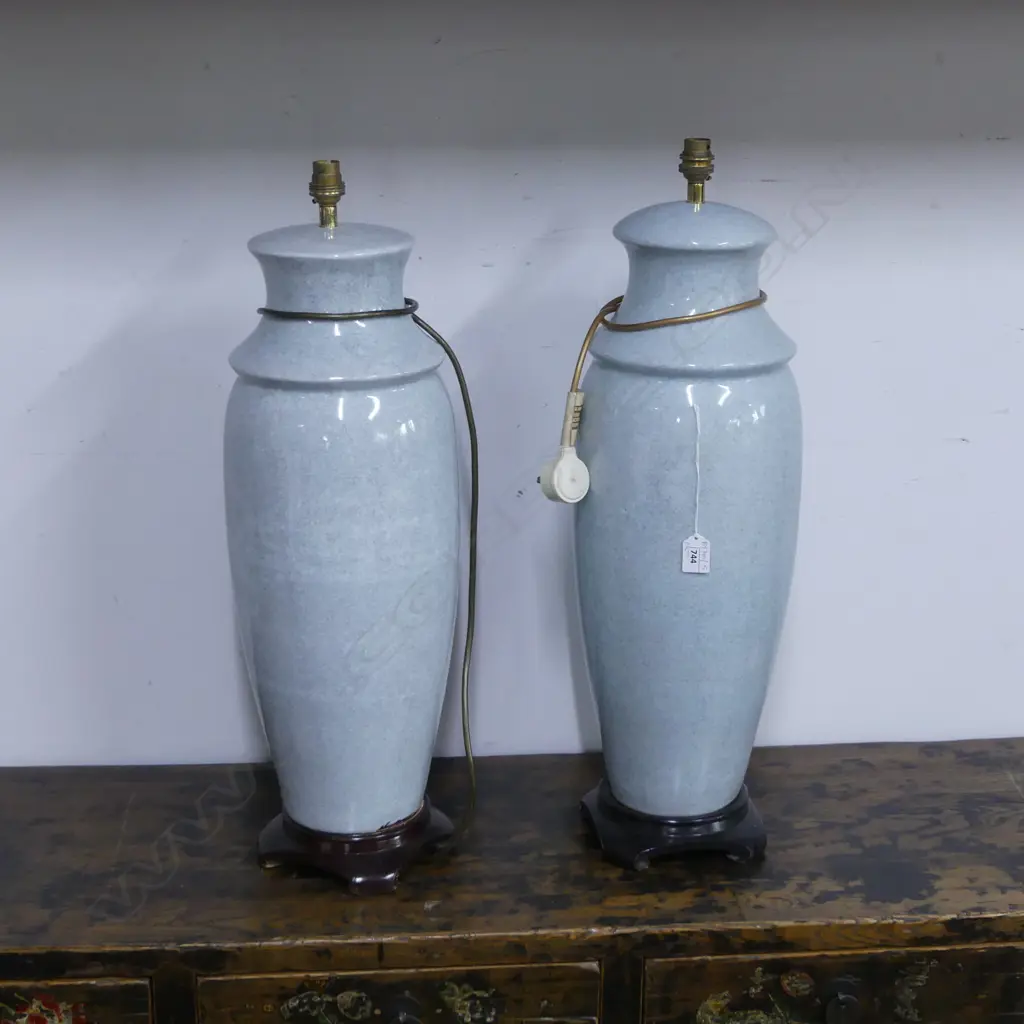 NEAR PAIR ORIENTAL STYLE CRACKLE GLAZE LAMPS H.680mm Image 1++