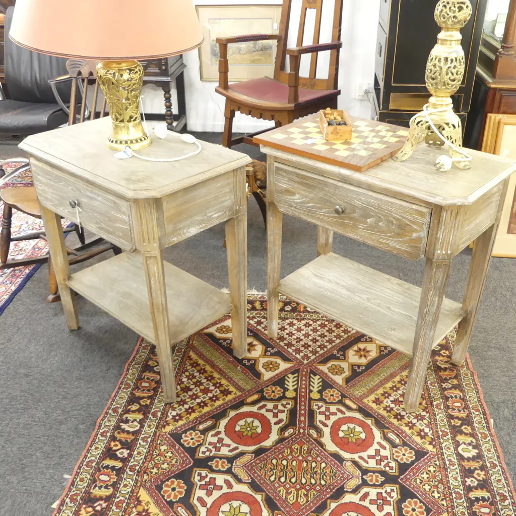 PR FRENCH STYLE LIMED OAK BEDSIDE TABLES 700x400x760mm Image 1++
