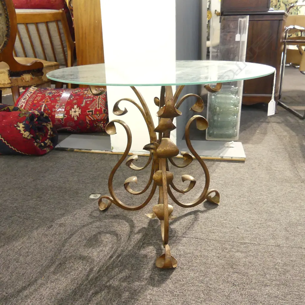 GILT METAL GLASS TOPPED SIDE TABLE H.440mm, 530mm dia Image 1++