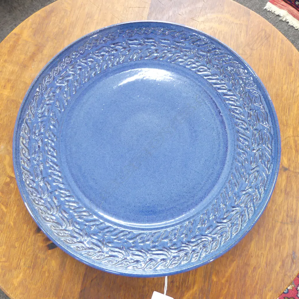 LG STUDIO POTTERY BLUE GLAZED PLATTER 395mm dia Image 1++