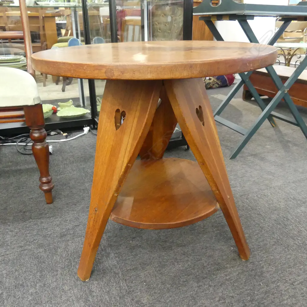 SOLID OAK ART & CRAFTS OCCASIONAL COFFEE TABLE, DIA.610mm Image 1++