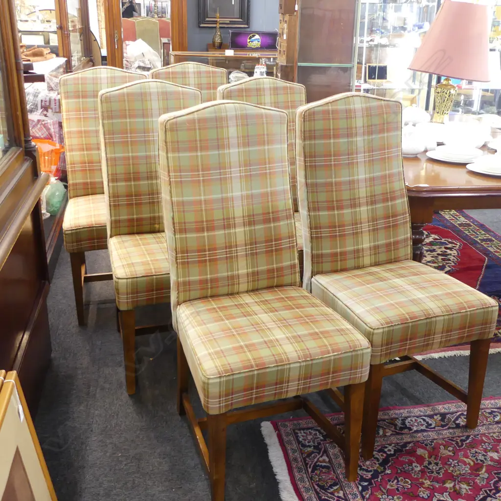 6 DINING CHAIRS; TARTAN UPHOLSTERY Image 1++