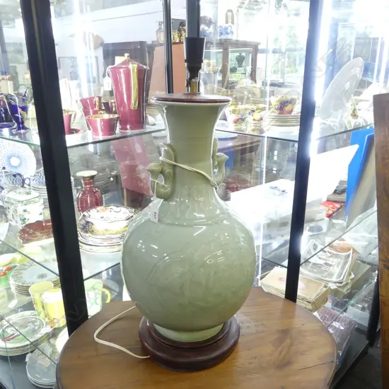 ORIENTAL CELADON TABLE LAMP (NO SHADE) H.620mm
