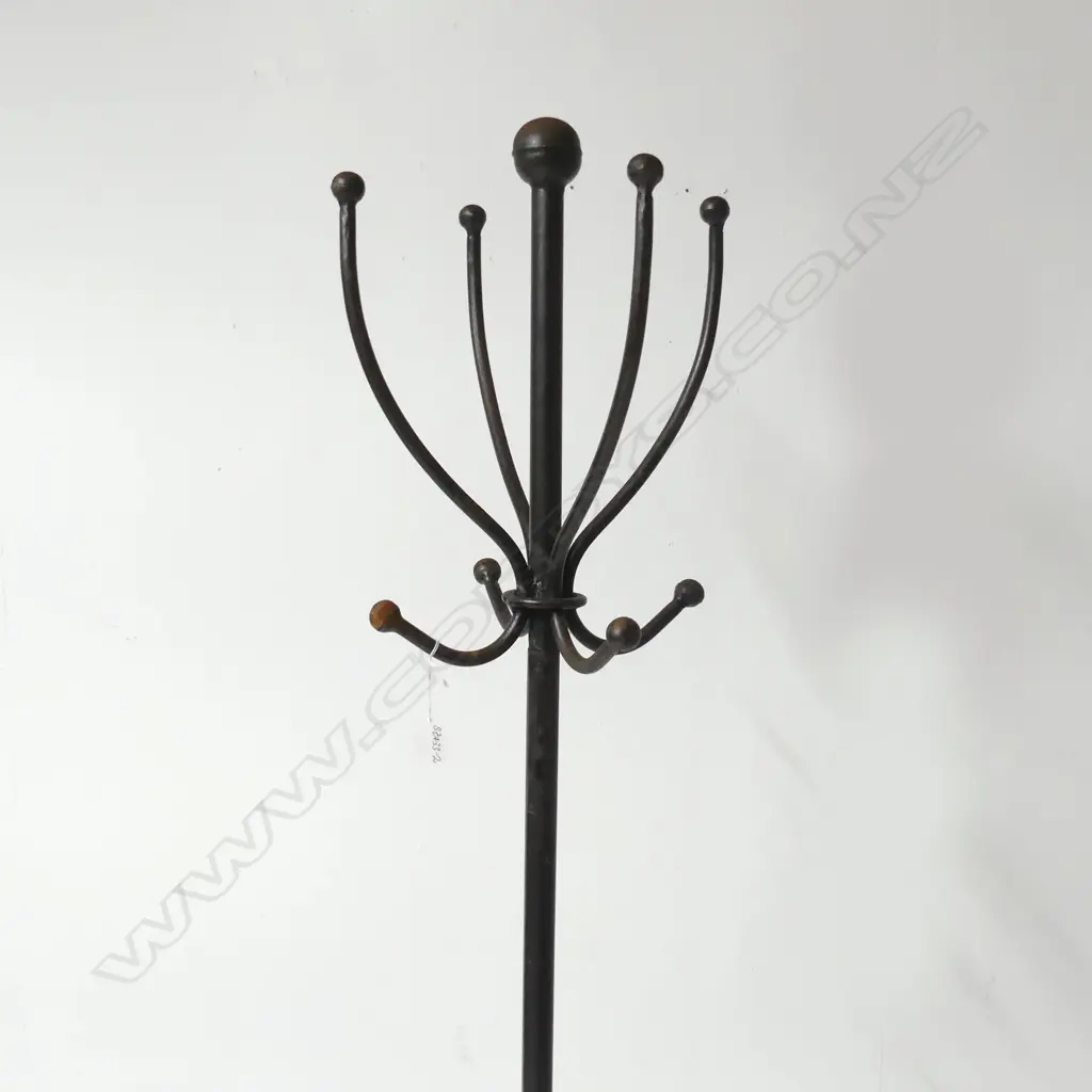 EBONISED STEEL 4 SCROLL ARM PEDESTAL COAT STAND Image 1++