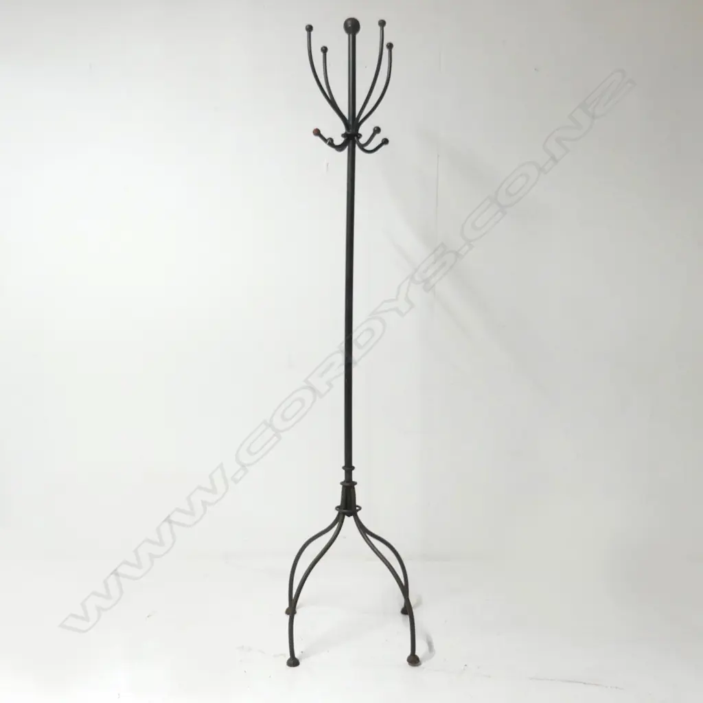 EBONISED STEEL 4 SCROLL ARM PEDESTAL COAT STAND Image 1++