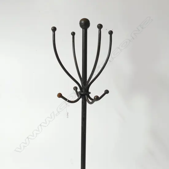 EBONISED STEEL 4 SCROLL ARM PEDESTAL COAT STAND