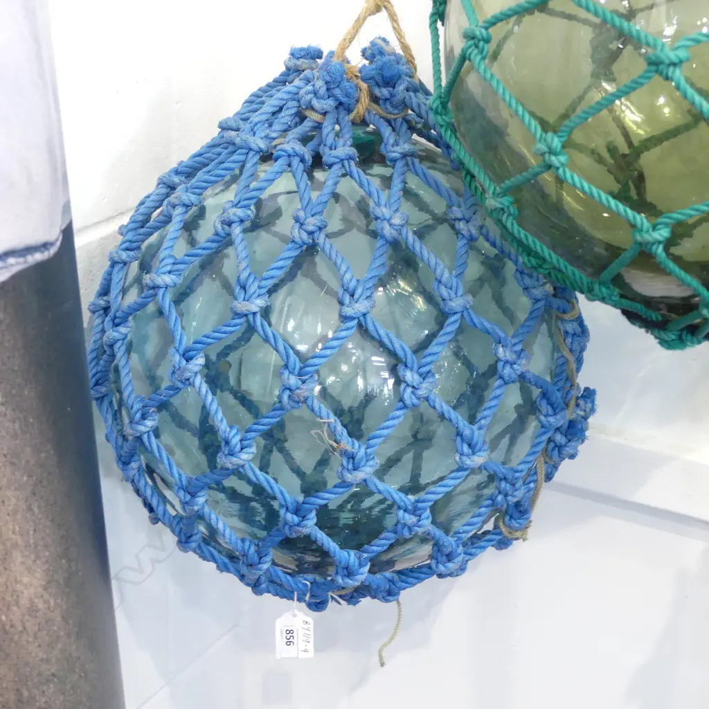 OLD GLASS FISHING FLOAT WITH NETTING hand blown APPROX. Dia.330mm Image 1++