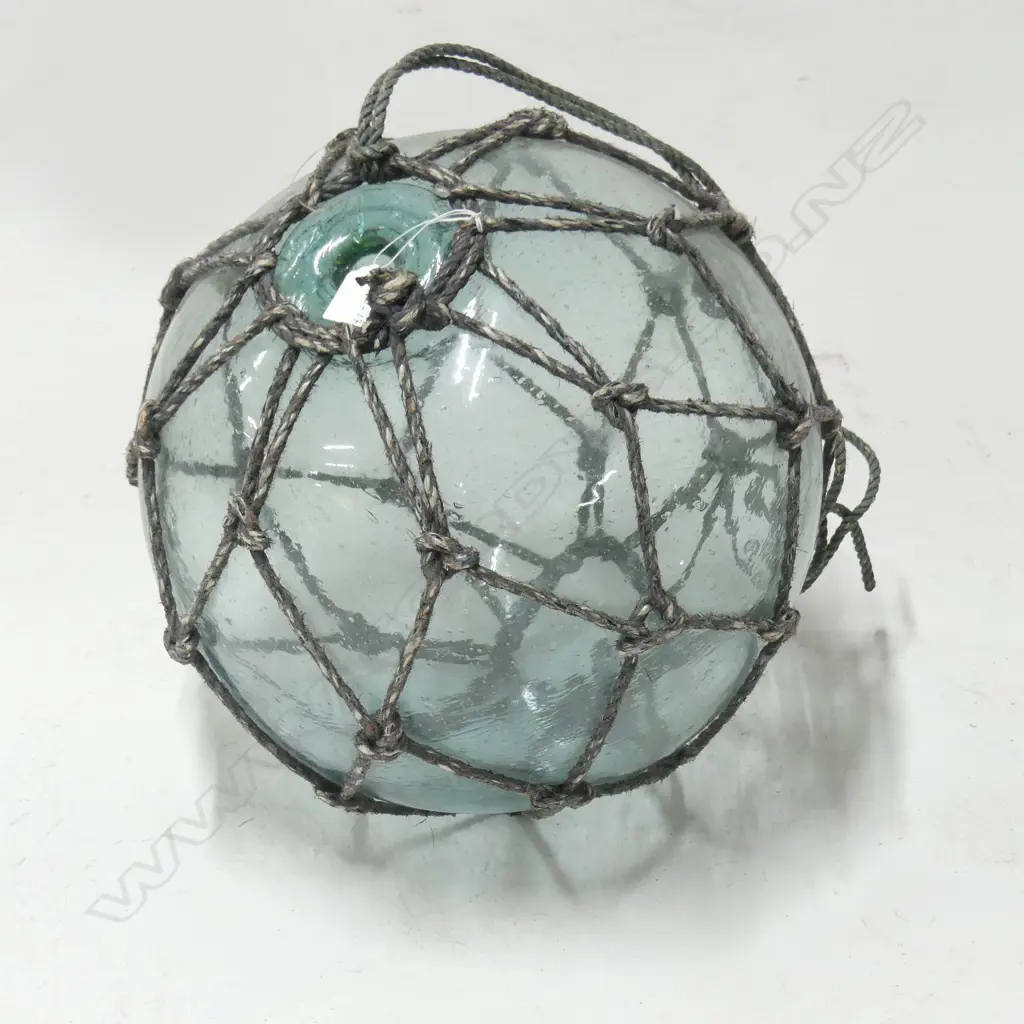 OLD GLASS FISHING FLOAT WITH NETTING hand blown APPROX. Dia.400mm Image 1++