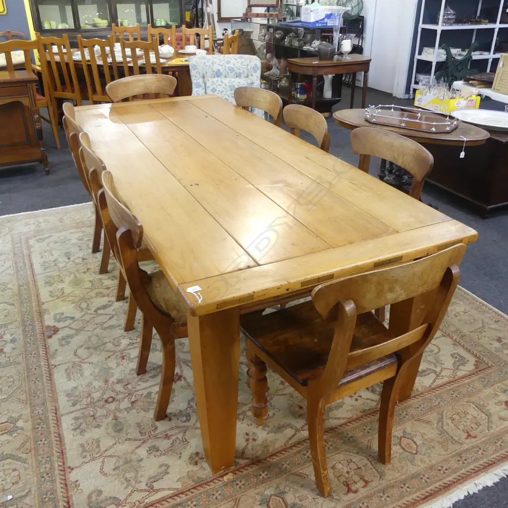 KAURI PLANK TOP DINING TABLE 2335x970x760mm & 8 BLADE BACK CHAIRS Image 1++