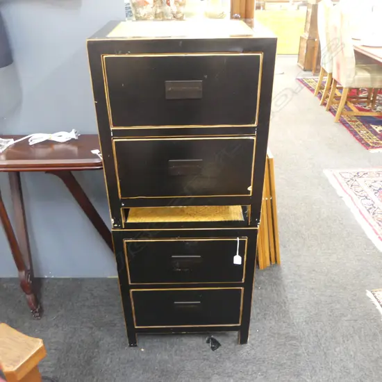 PAIR OF ORIENTAL BLACK BEDSIDE CABINETS H610 MM SOME MINOR CHIPS