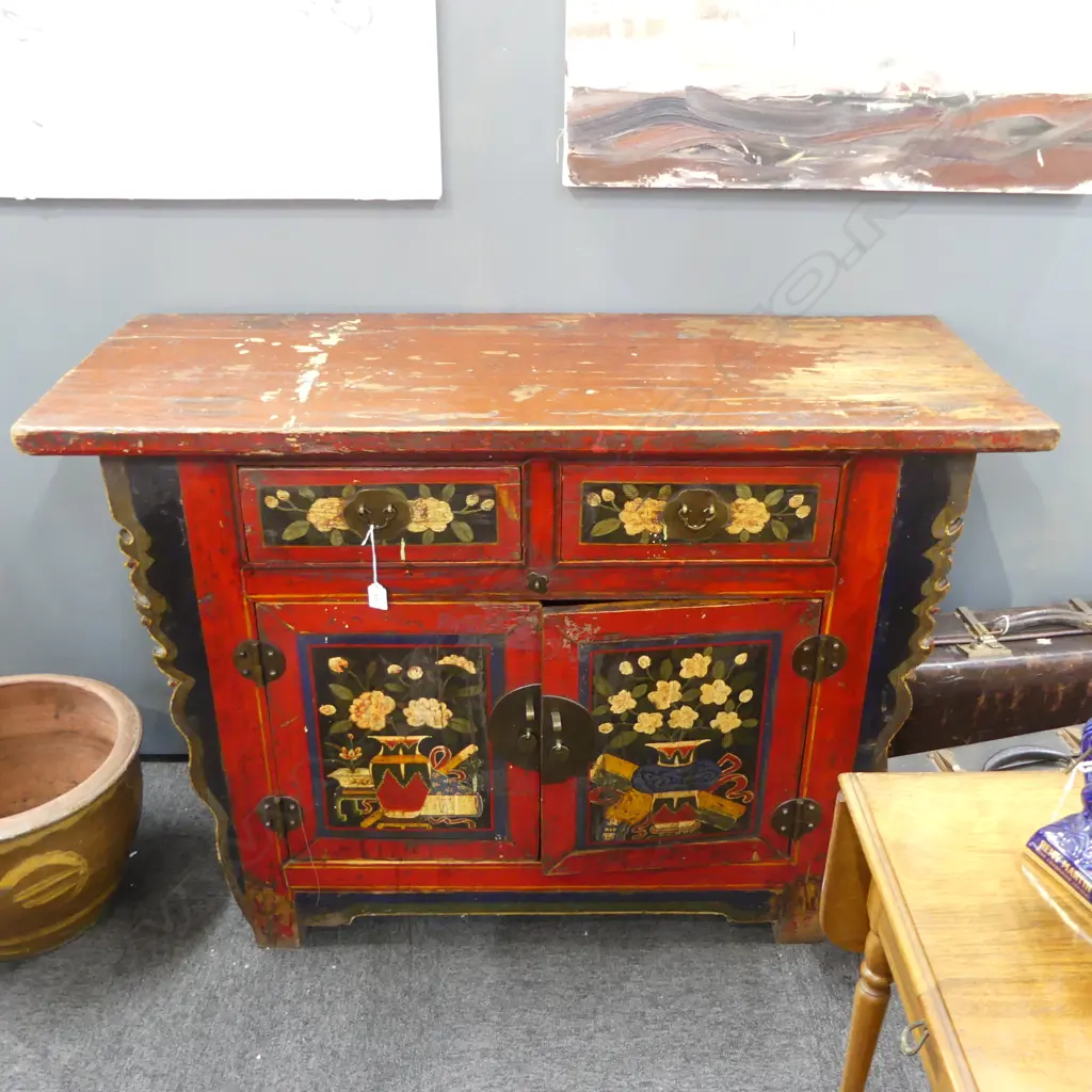 ORIENTAL RED PAINTED CABINET 1200x460x870mm Image 1++