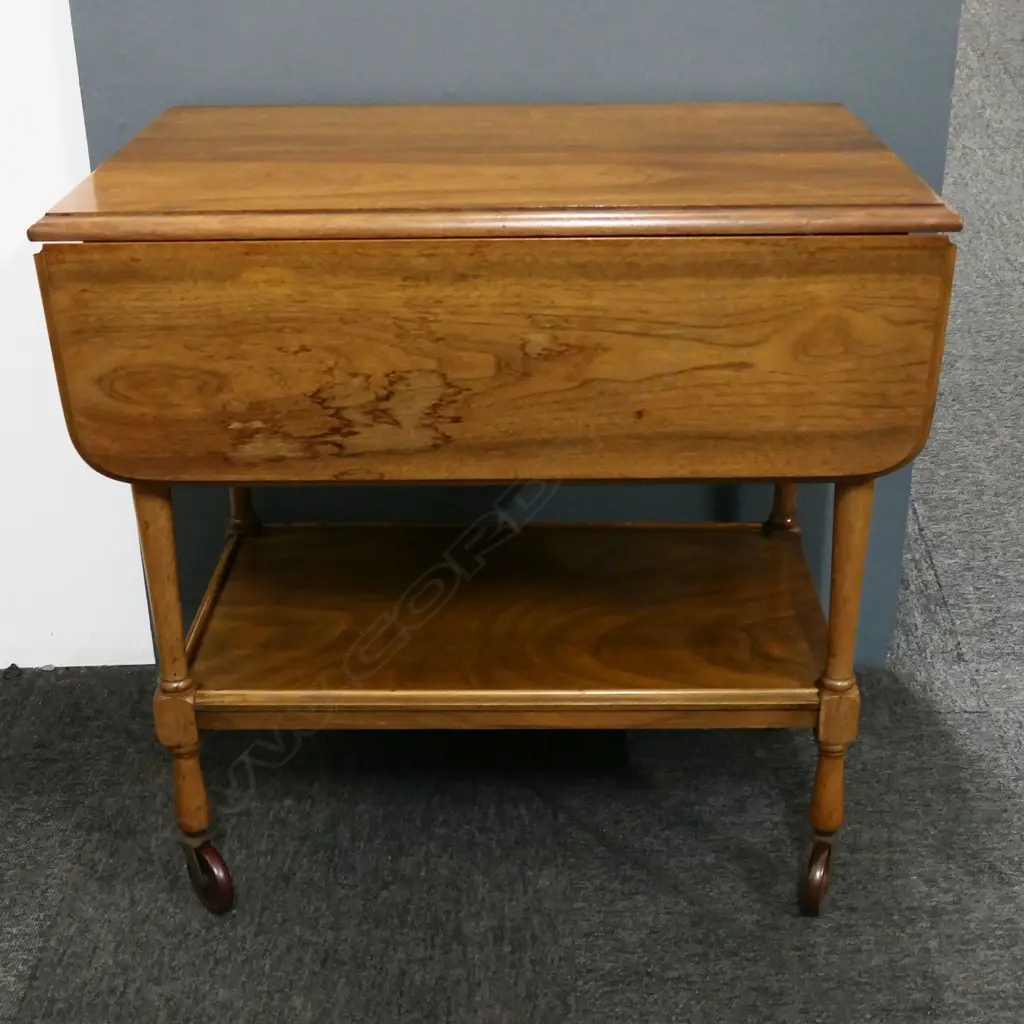 VINTAGE MAHOGANY DROP-SIDE TEA TROLLEY, DRAWERS TO EACH END, 700 x 470 x 690mm Image 1++
