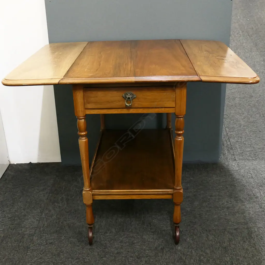 VINTAGE MAHOGANY DROP-SIDE TEA TROLLEY, DRAWERS TO EACH END, 700 x 470 x 690mm Image 1++
