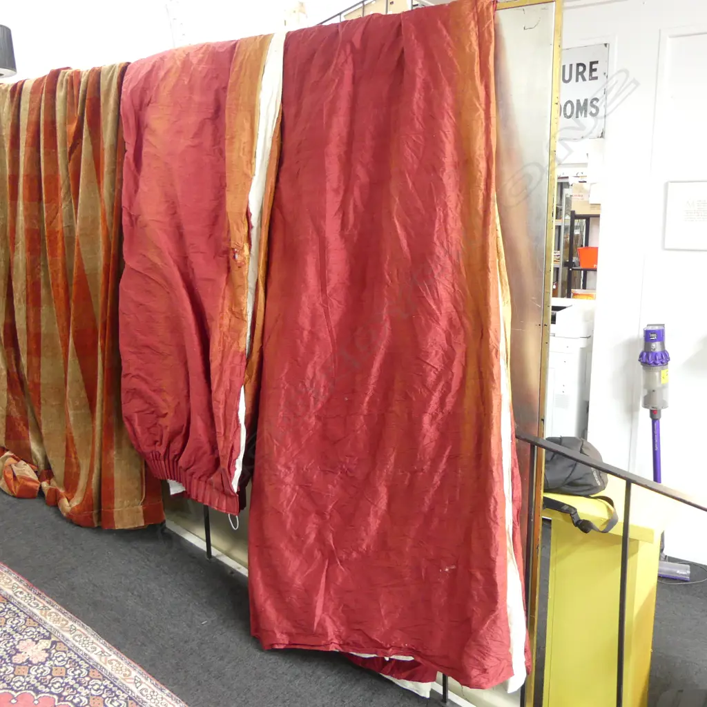 RED SILK CURTAINS some fading + one hole. Only the pr on the right in the photo Image 1++