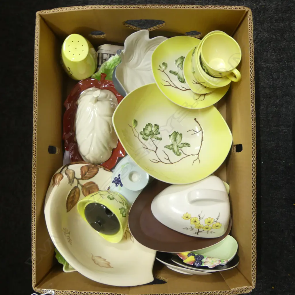 BOX LOT MIXED CARLTON WARE CHINA BUTTER DISHES BOWLS  CANDLESTICK ETC Image 1++