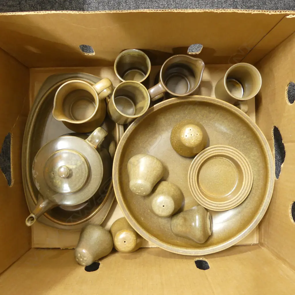 BOX LOT TEMUKA DISHES TEAPOT JUGS & CONDERMENTS Image 1++