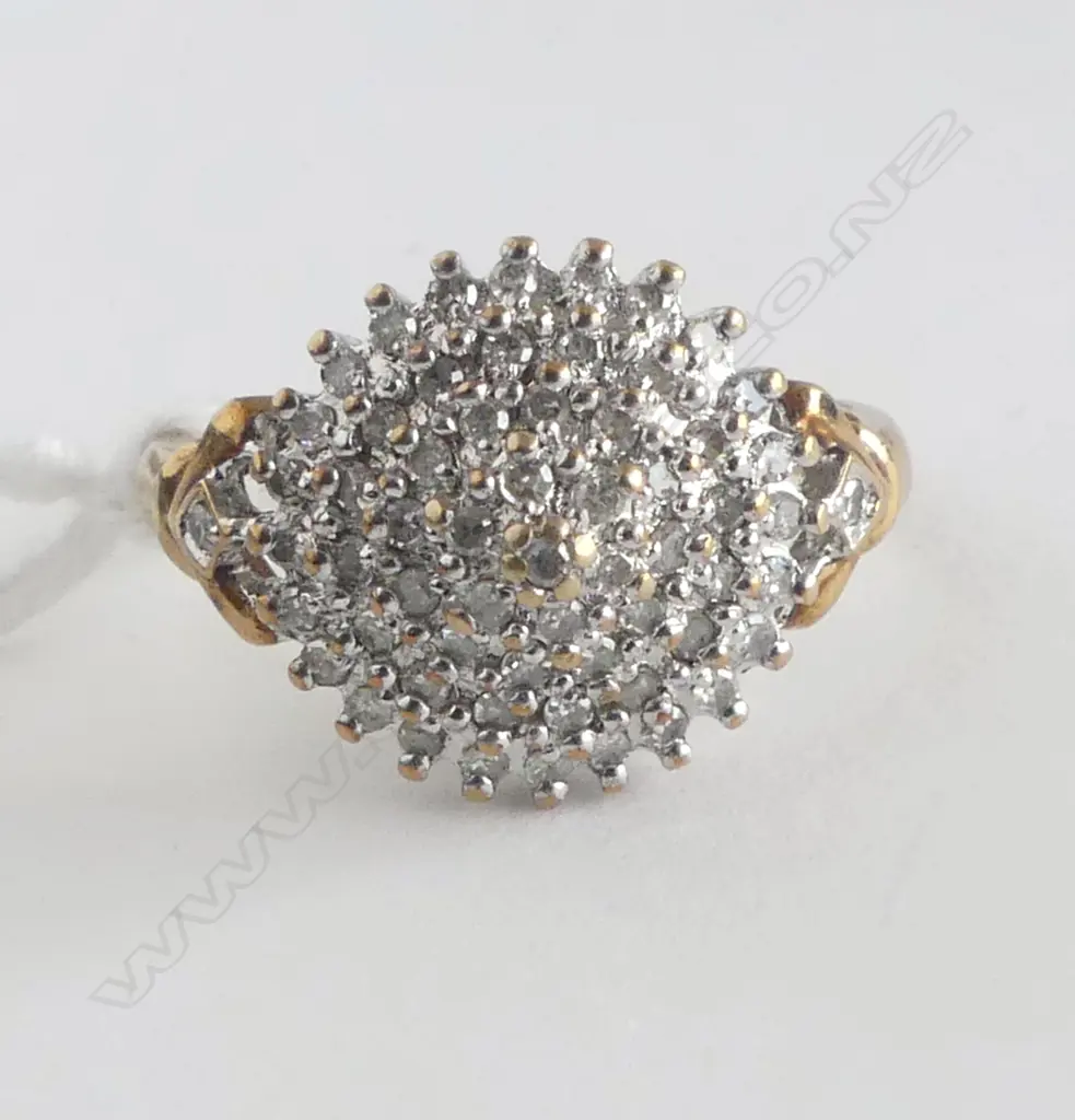 9ct YELLOW GOLD & MULTI DIAMOND RING multi tiered domed top TDW 0.50cts 4.1gms Image 1++