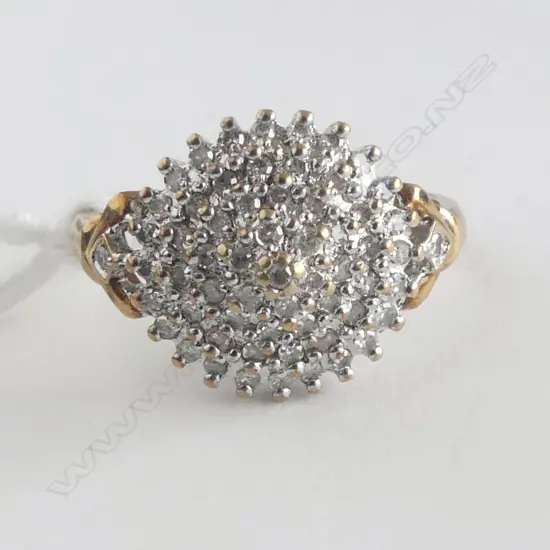 9ct YELLOW GOLD & MULTI DIAMOND RING multi tiered domed top TDW 0.50cts 4.1gms