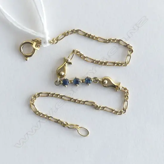 14ct YELLOW GOLD & 3 SAPPHIRE BRACELET 2.38gms
