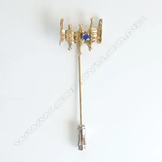 14ct GOLD DESIGNER 5 BAR FLAG DESIGN SAPPHIRE SET STICK PIN 3.32gms valuation $590