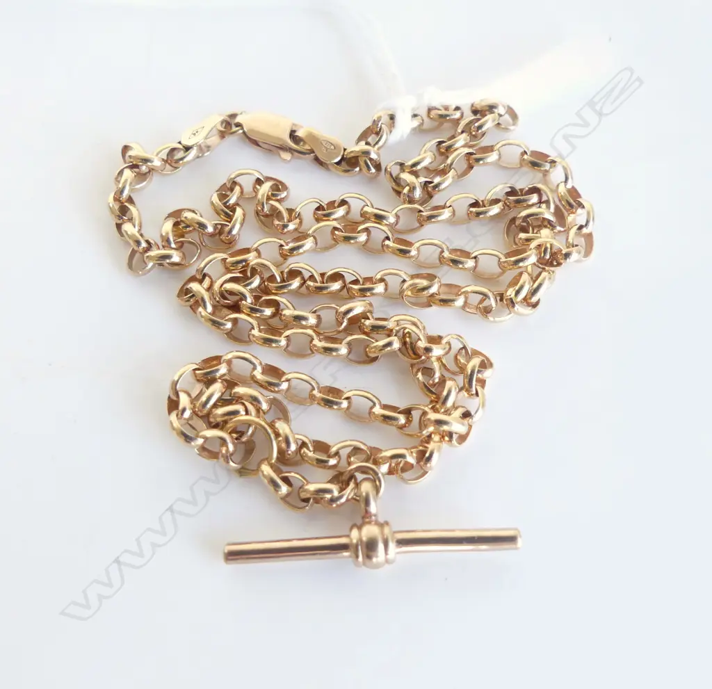 MODERN 9ct BELCHER LINK ALBERT CHAIN W T-BAR 10.6gms Image 1++