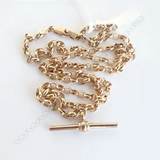 MODERN 9ct BELCHER LINK ALBERT CHAIN W T-BAR 10.6gms