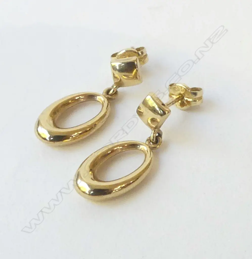 PR 9CT DROP OVAL HOOP EARRINGS 1gm Image 1++