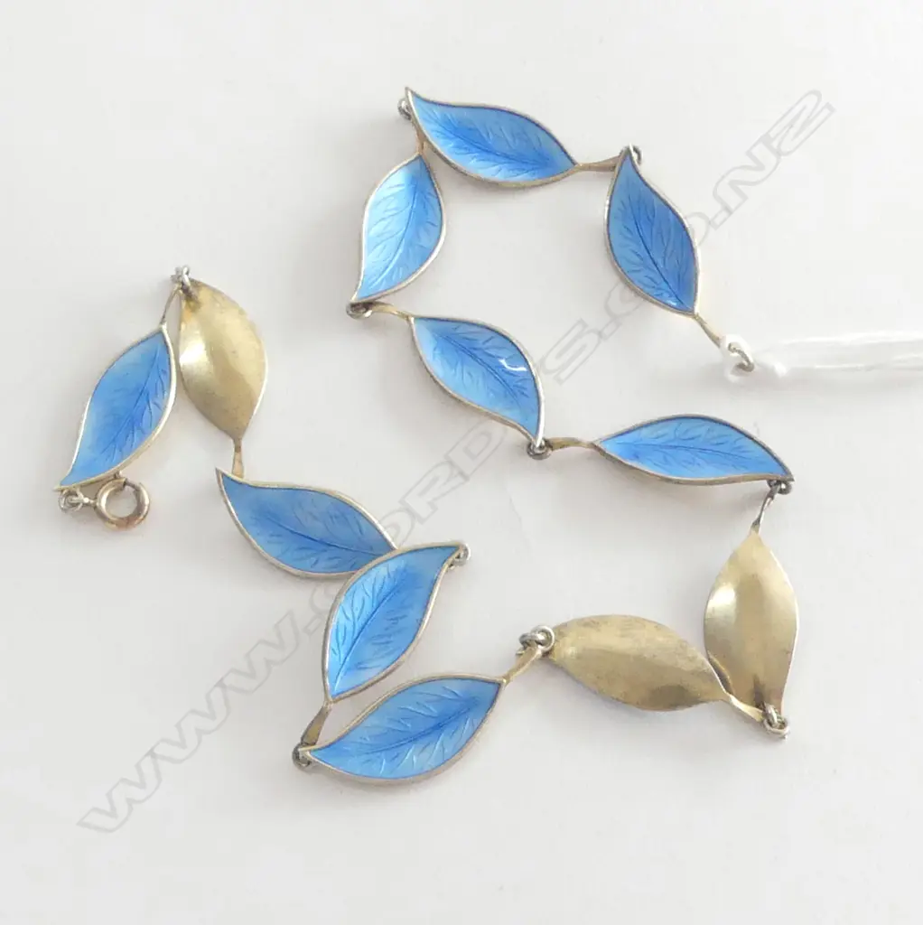 DANISH 925 & BLUE ENAMEL 'LEAF' NECKLACE L.380mm - DAVID ANDERSEN? Image 1++