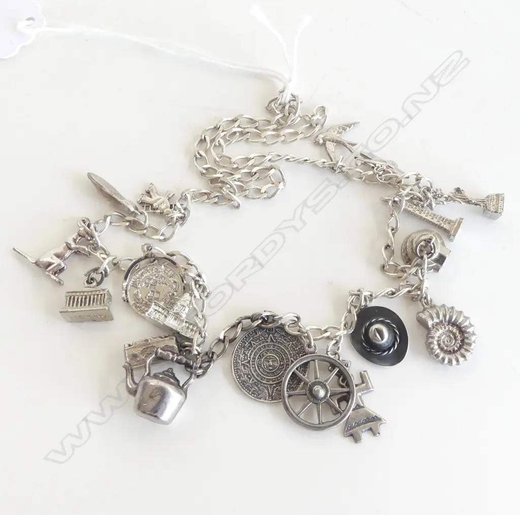 SILVER CHARM NECKLACE 48gms approx. 18 charms Image 1++