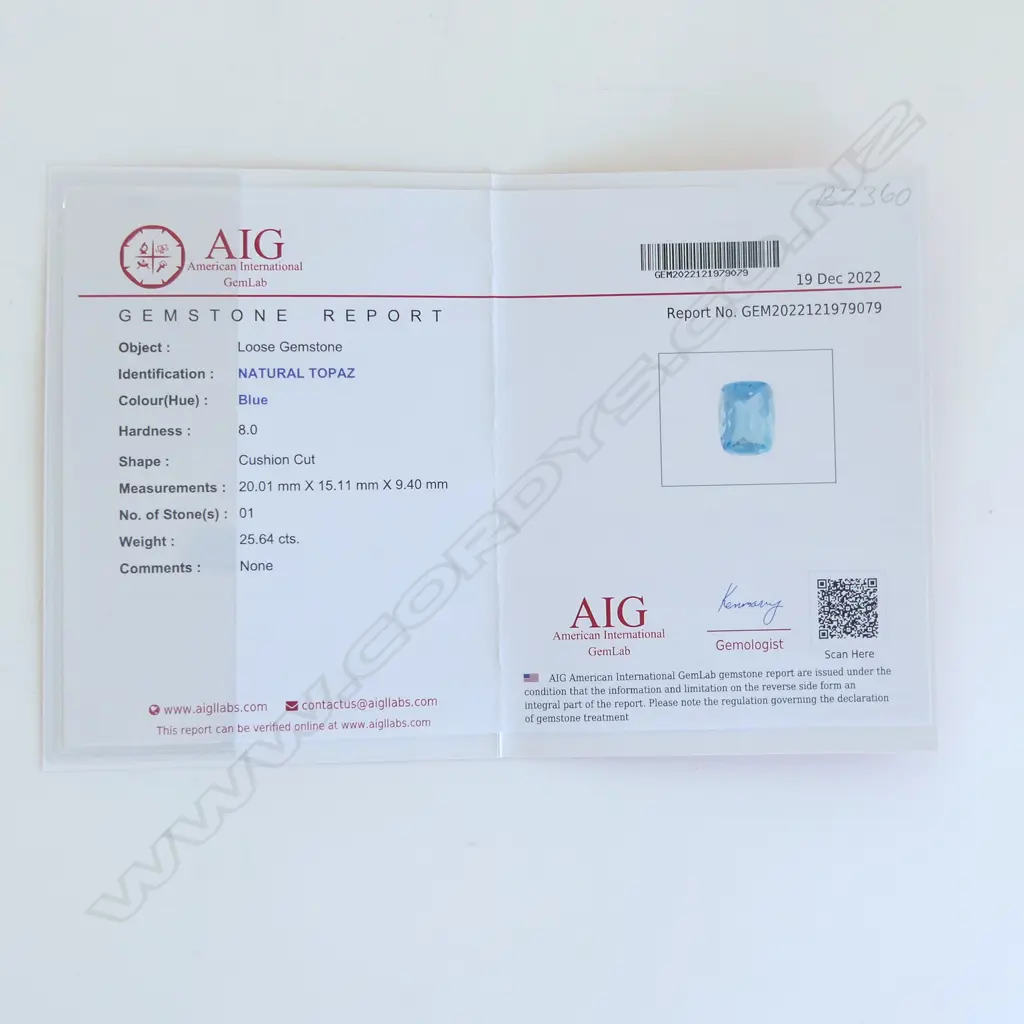 NATURAL 25ct BLUE TOPAZ PENDANT SET IN ST. SILVER w CHAIN, AIG CERTIFIED Image 1++