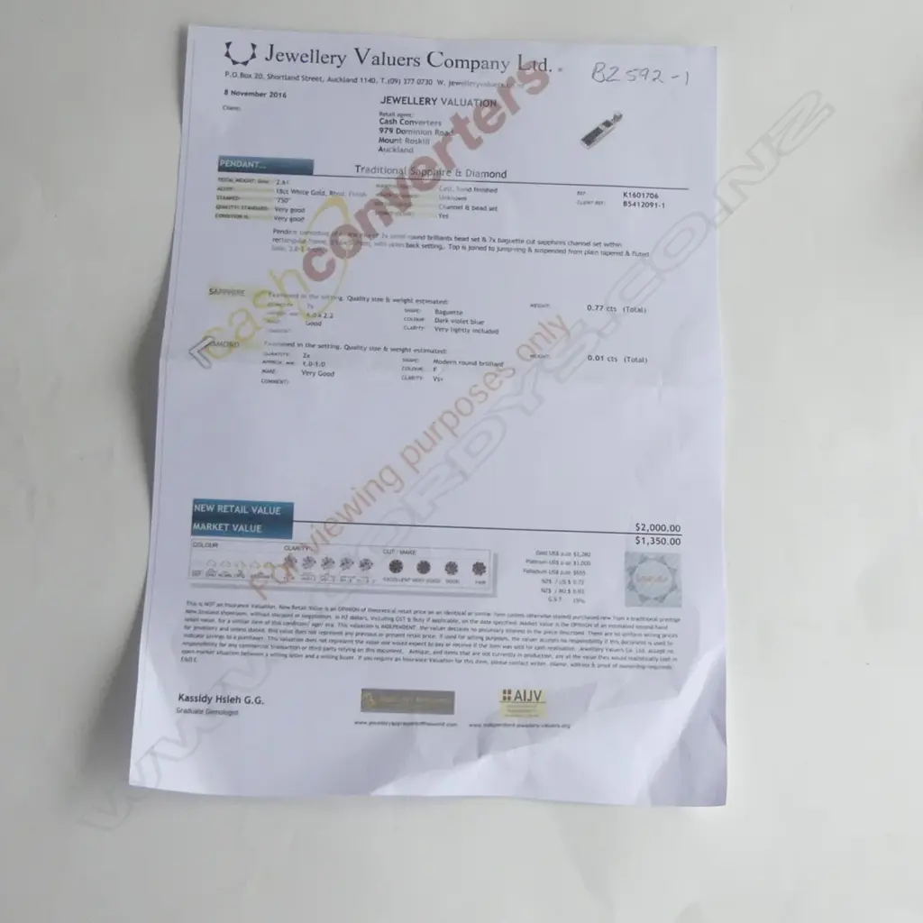 **RTV** 18CT WHITE GOLD SAPPHIRE AND DIAMOND PENDANT Image 1++