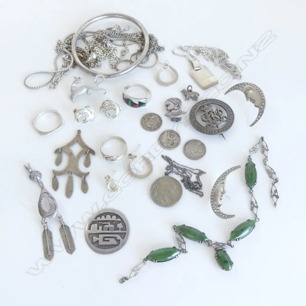 LGE SEL MAINLY SILVER JEWELLERY: NECKLACES + EARRINGS + BANGLE + RINGS ETC Image 1++
