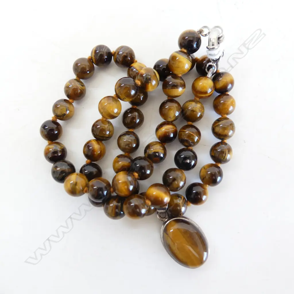 TIGER EYE BEADS NECKLACE WITH PENDANT Image 1++