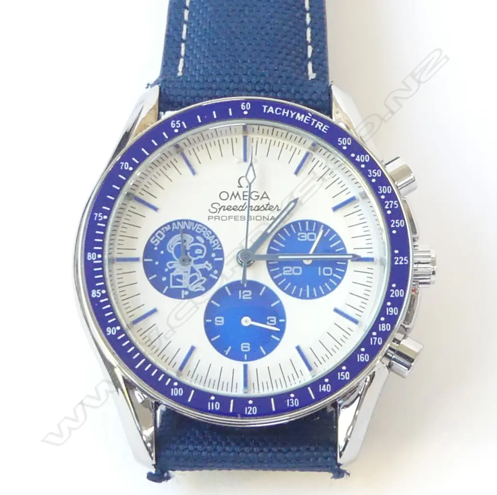 REPLICA GENTS OMEGA 'SNOOPY ED' IN NAVY BLUE & SILVER METAL Image 1++