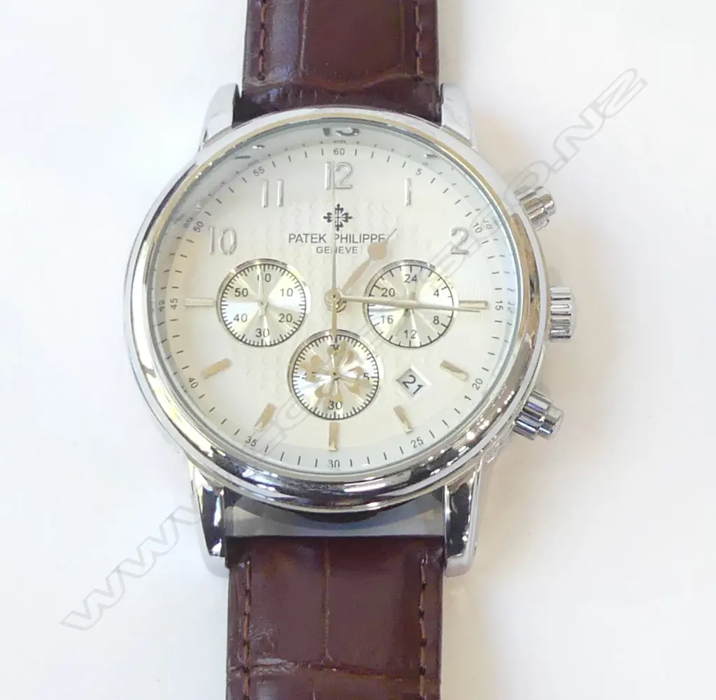 REPLICA GENTS PATEK PHILIPPE w ADDITIONAL FUNCTIONS & LEATHER STRAP Image 1++