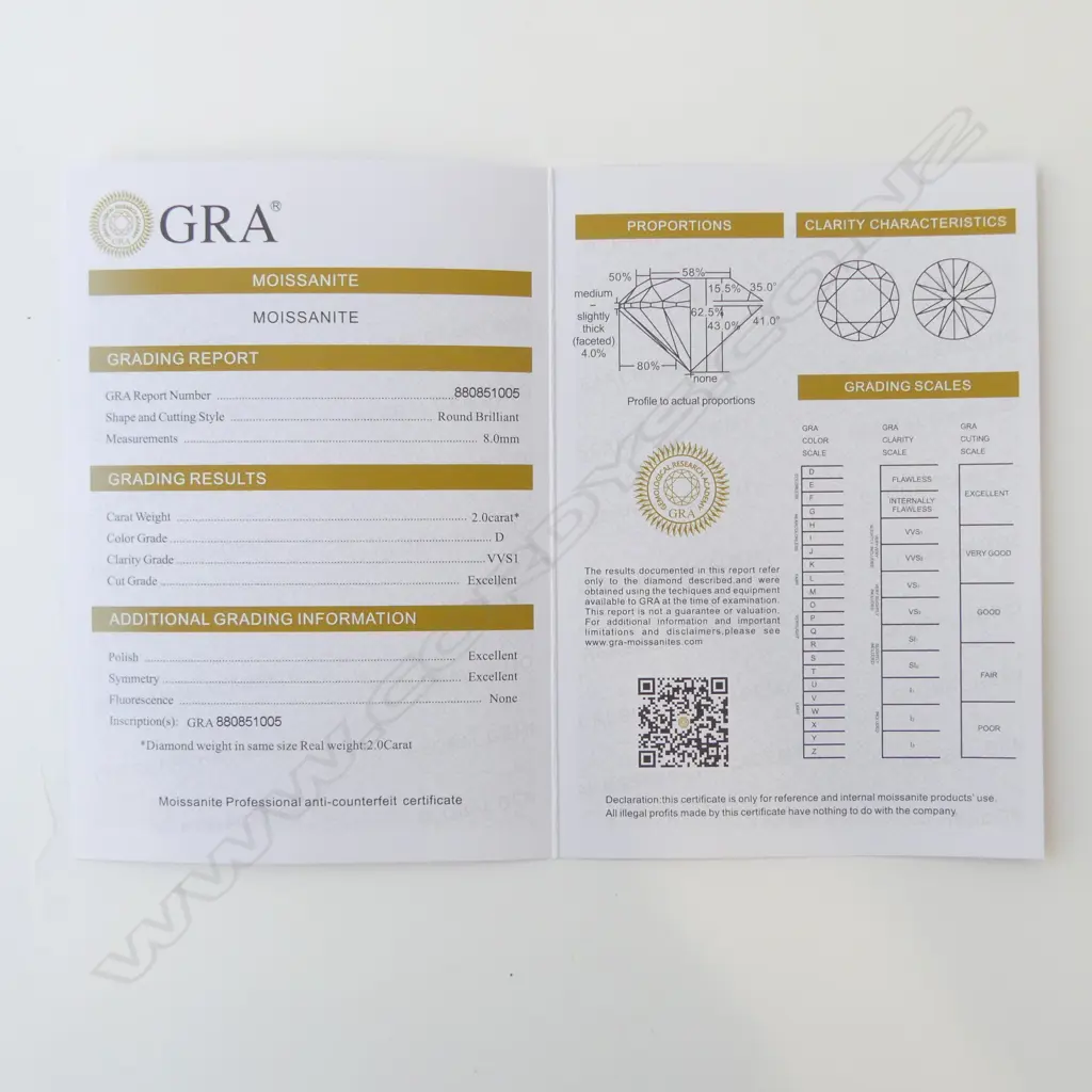 ROUND BRILLIANT 2ct MOISSANITE, WITH GRA CERTIFICATE Image 1++