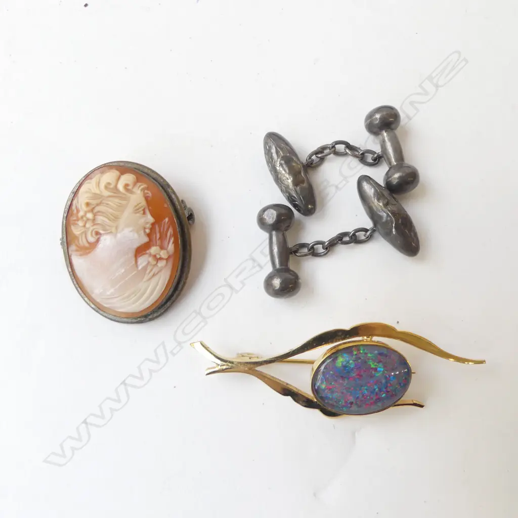 GP OPAL DOUBLET BROOCH, CAMEO, PR STG CUFFLINKS Image 1++