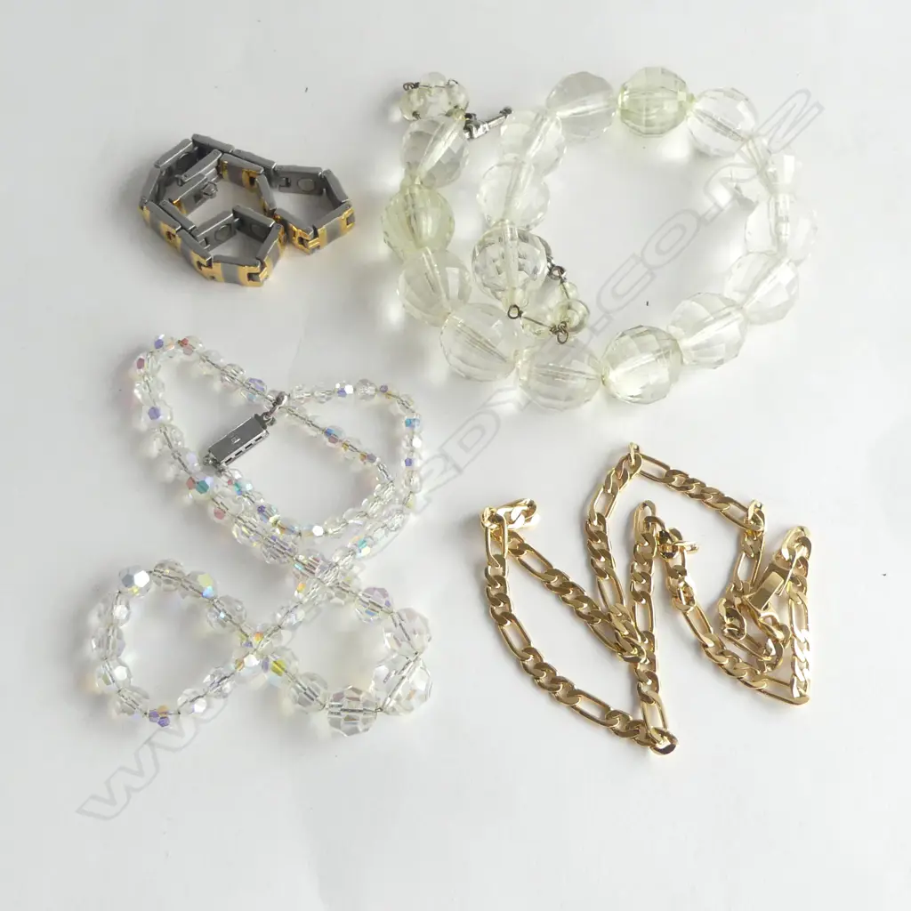 3 NECKLACES; GP, CRYSTAL, PLASTIC + BANGLE Image 1++