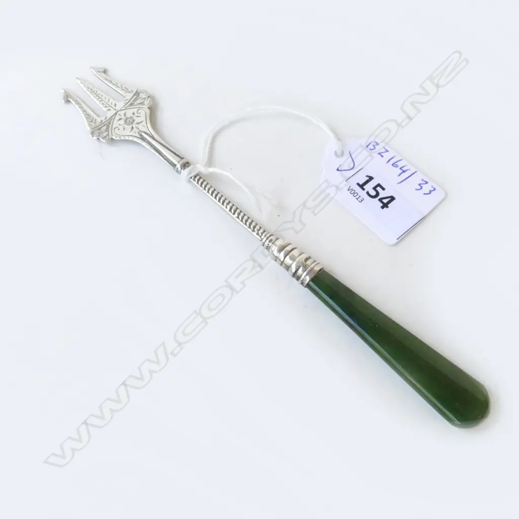 GREENSTONE & NZ SILVER PICKLE FORK, L.160mm, 17gm Image 1++
