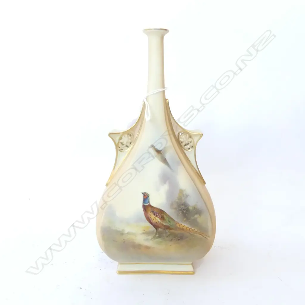 ROYAL WORCESTER PHEASANT VASE H.230mm SMALL CHIP TO BASE Image 1++