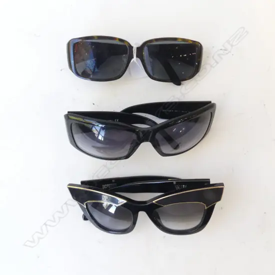 3 BLACK SUNGLASSES; PRADA (PRESCRIPTION), VERSACE, OTHER. COPIES?