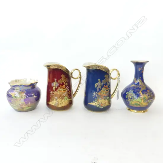 4 PCES CARLTON WARE; 2 JUGS, 2 VASES (TALLER w. NECK REPAIRED) H.160mm