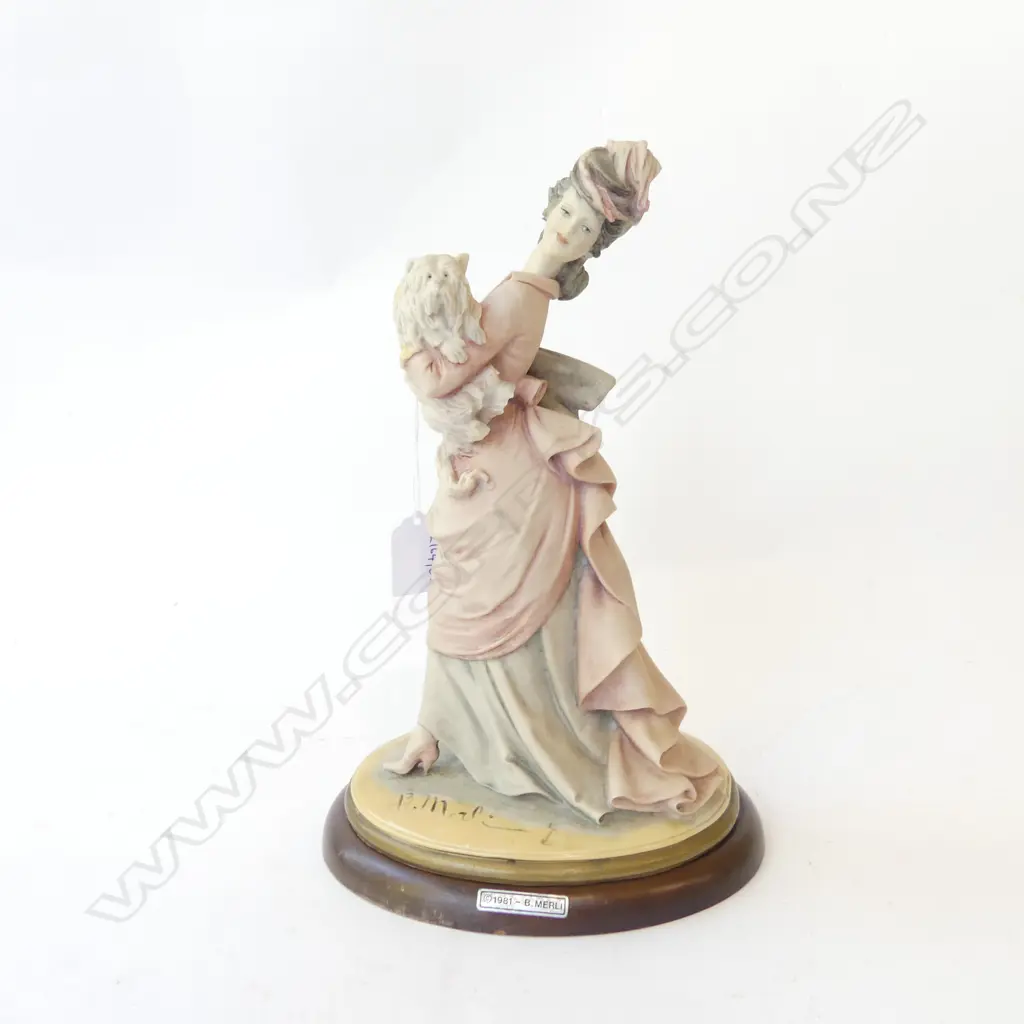 CAPODIMONTE FIGURINE, LADY WITH PUPPY, BY B MERLI, H.300mm Image 1++