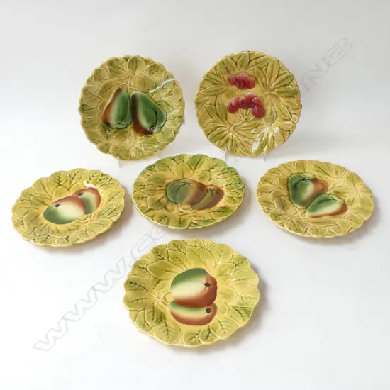 SIX SARREGUEMINES FRUIT PATTERN BREAD PLATES, DIA.190mm