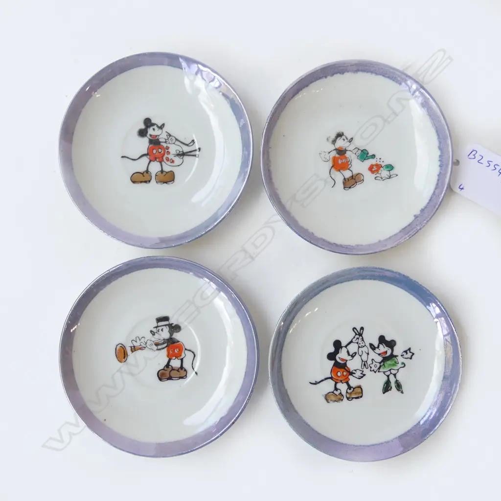 FOUR EARLY MICKEY MOUSE SMALL SAUCERS JAPAN HANDPAINTED DETAIL, D.80MM Image 1++