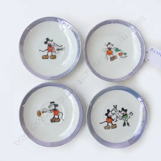 FOUR EARLY MICKEY MOUSE SMALL SAUCERS JAPAN HANDPAINTED DETAIL, D.80MM